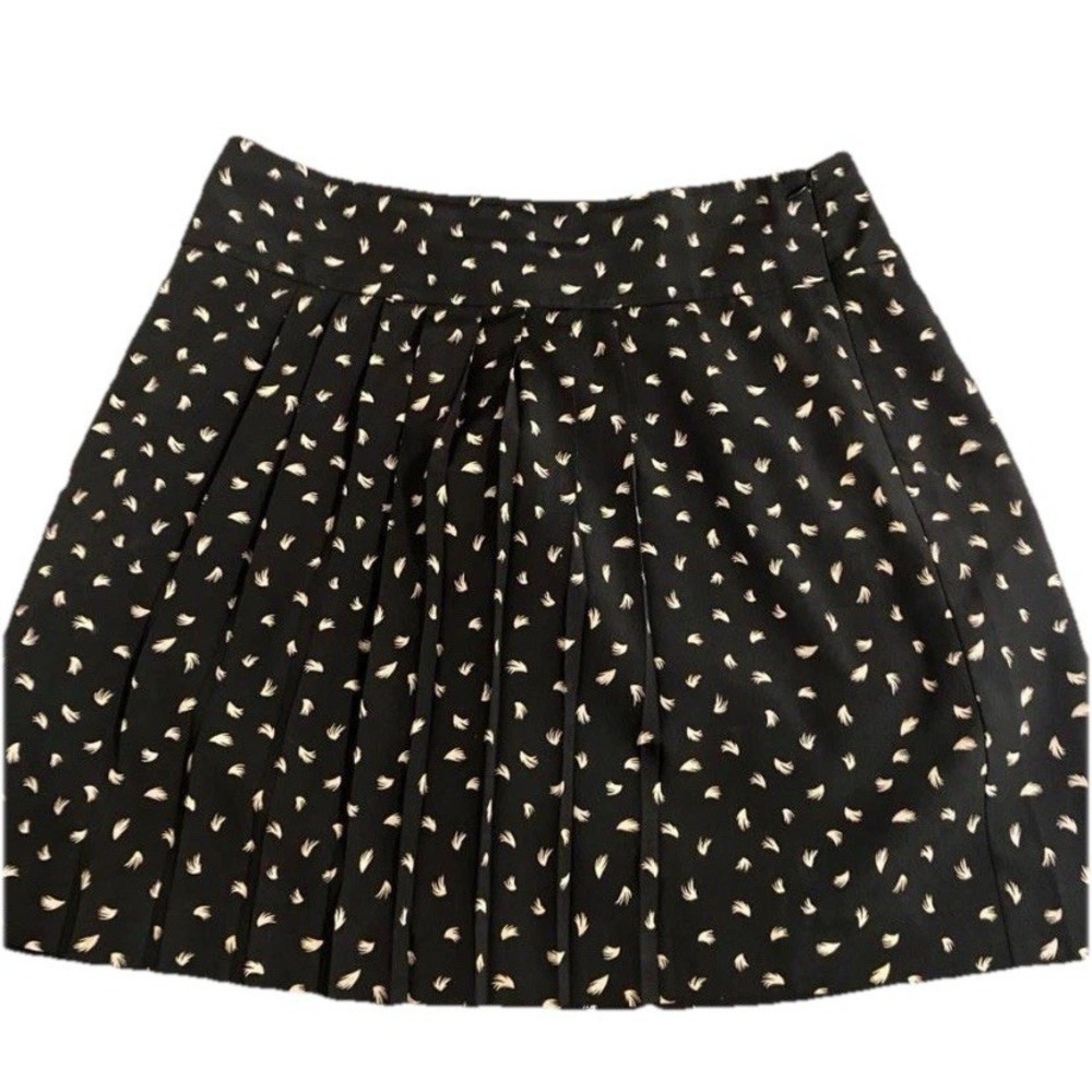 Ann Taylor LOFT Womens Skirt sz 4 Black Printed Pleated A Line Lightweight Lined